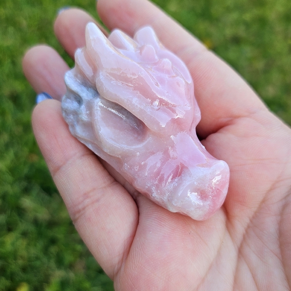 pink opal dragon head skull 2 in